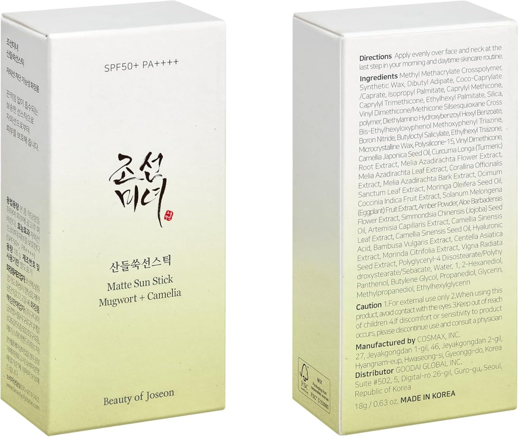 Beauty of Joseon Matte Sun Stick : Mugwort+Camelia(18G, 0.63Fl.Oz)