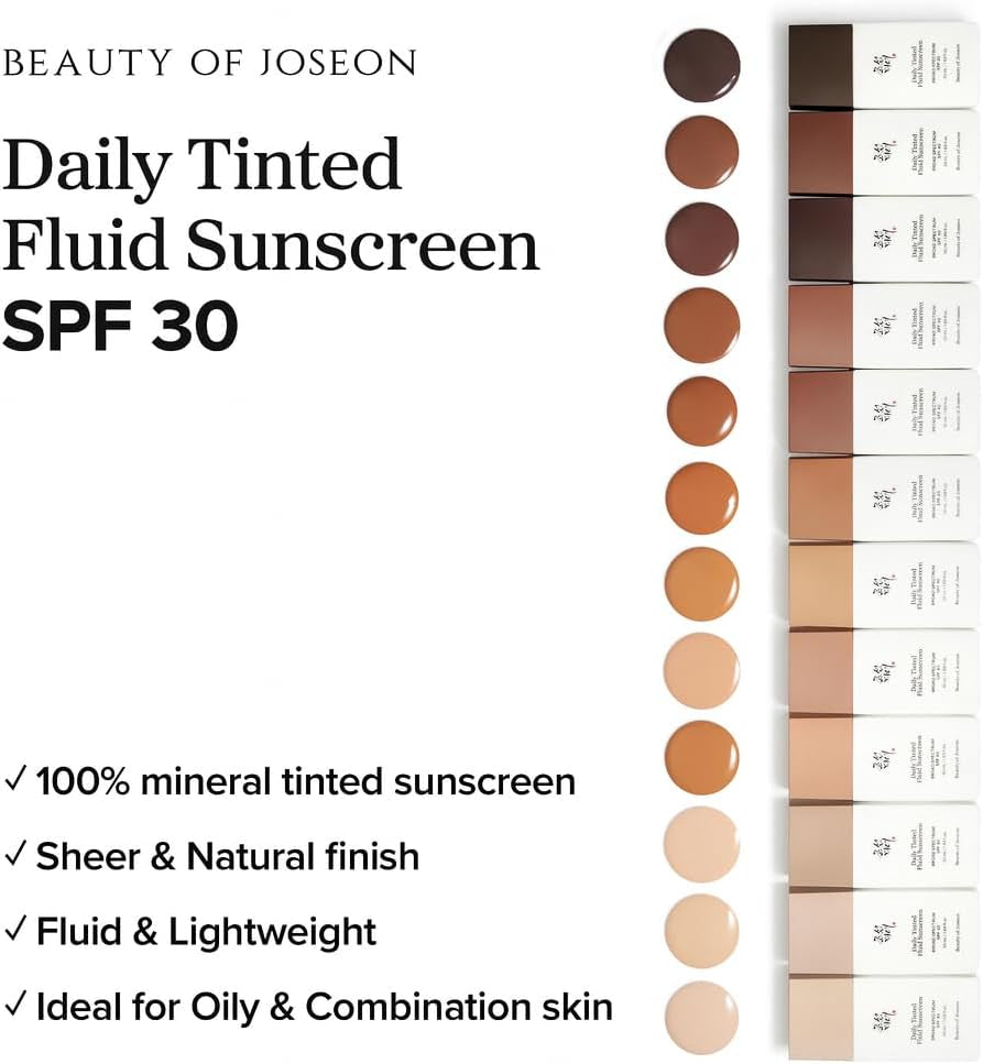 Beauty of Joseon Daily Tinted Fluid Sunscreen 12 Shades for Face Moisturizing Broad Spectrum SPF 30 Korean Skincare 50Ml, #LN110