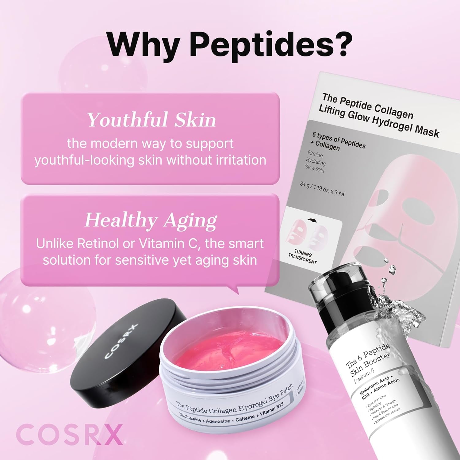 Pink Peptide Collagen Hydrogel Eye Patches Wrinkle Patches for Puffy Eyes, Dark Circles, Eye Bags, Wrinkles and Fine Lines, Firming and Depuffing under Eye Masks, Korean Skincare 60 Patches