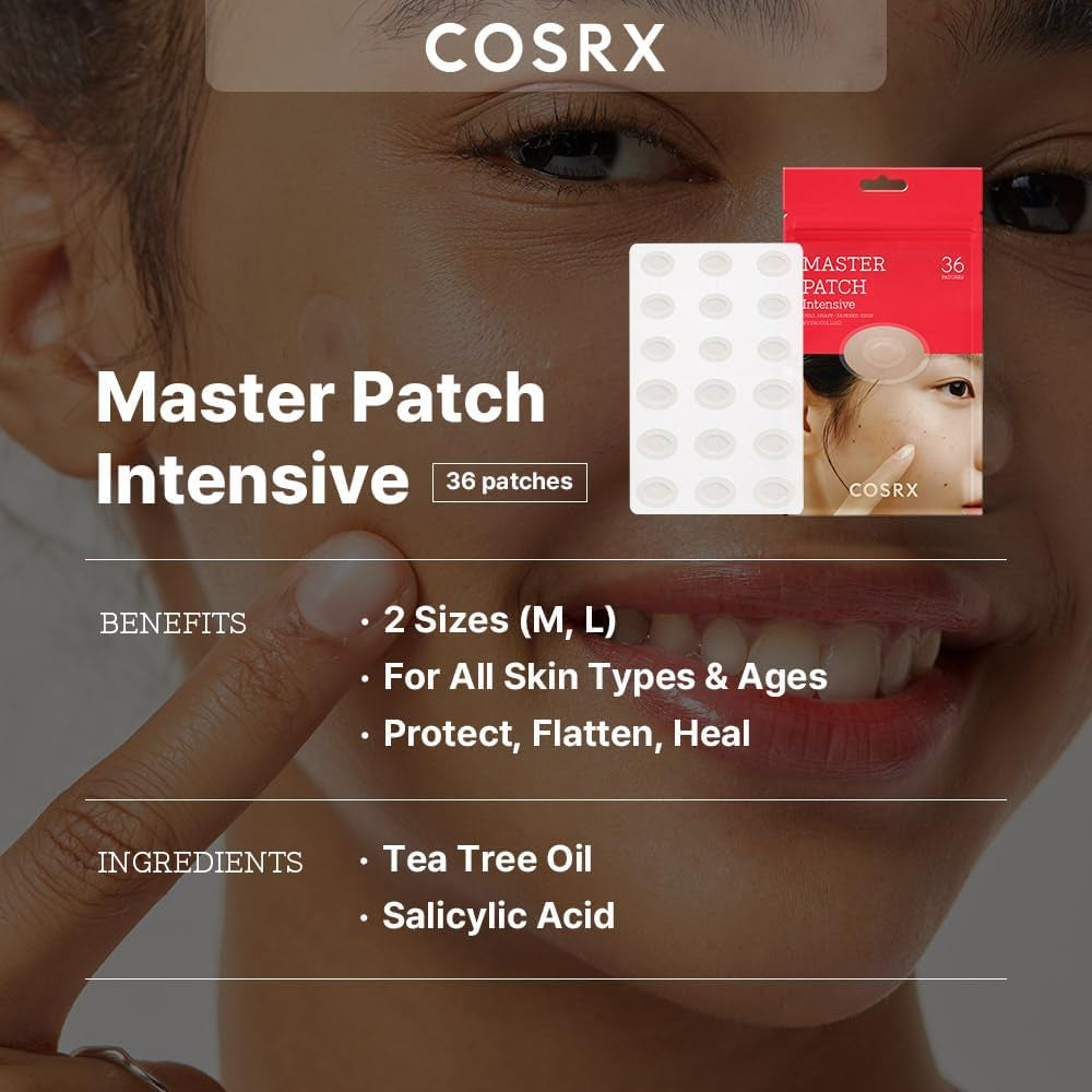 Master Pimple Patch Intensive 36 Patches Value Pack | Patch in 2 Sizes | Oval Hydrocolloid Pimple Patches with Tea Tree Oil Fot Spot, Zit, Pimple Treatment