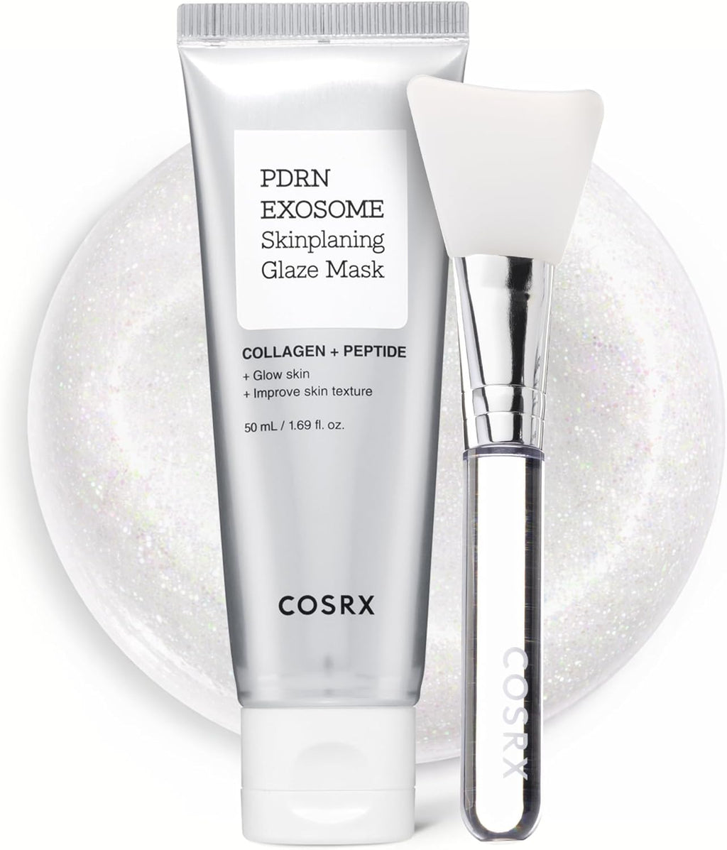 PDRN Exosome Skinplaning Glaze Mask 50Ml (Brush Included), Peel off Face Mask for Glass Skin, Gentle Exfoliation, Overnight Wrapping Treatment, Korean Skincare