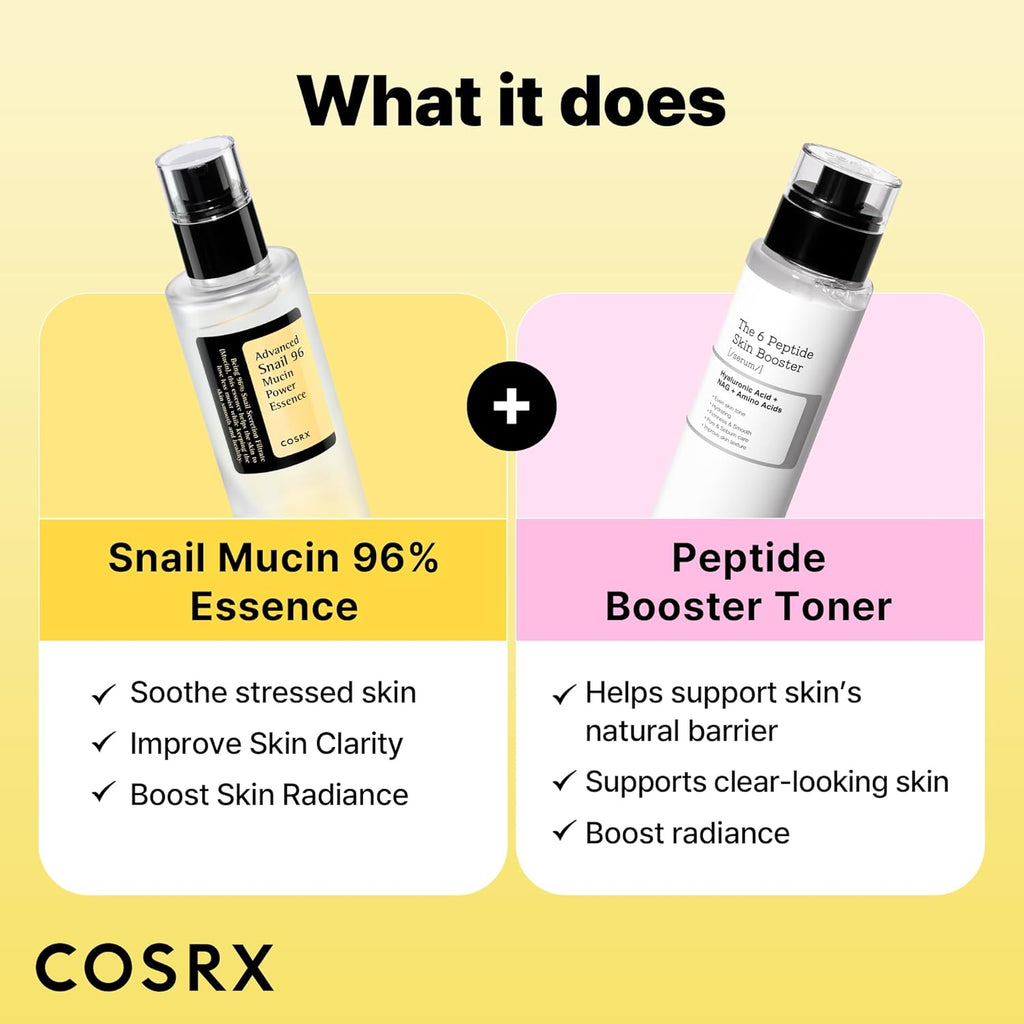 Snail Mucin 96 Peptide Booster Skincare Set, Korean Skincare Gift Set for Glowing Skin, Christmas Gifts & Stocking Stuffers for Women and Teen Girls, Snail Mucin & Peptide Face Serums