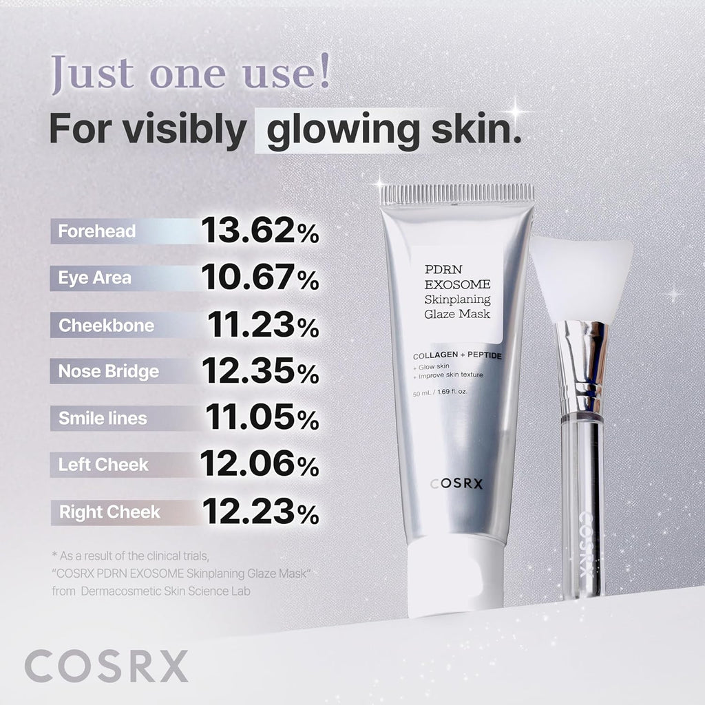 PDRN Exosome Skinplaning Glaze Mask 50Ml (Brush Included), Peel off Face Mask for Glass Skin, Gentle Exfoliation, Overnight Wrapping Treatment, Korean Skincare