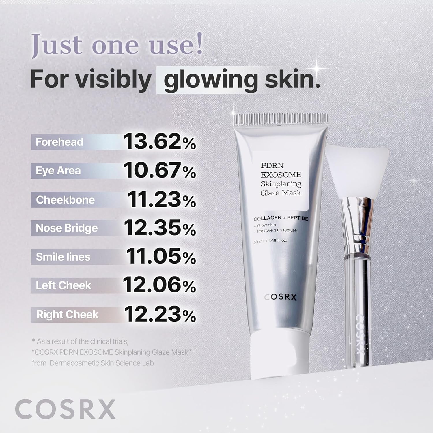 PDRN Exosome Skinplaning Glaze Mask 50Ml (Brush Included), Peel off Face Mask for Glass Skin, Gentle Exfoliation, Overnight Wrapping Treatment, Korean Skincare