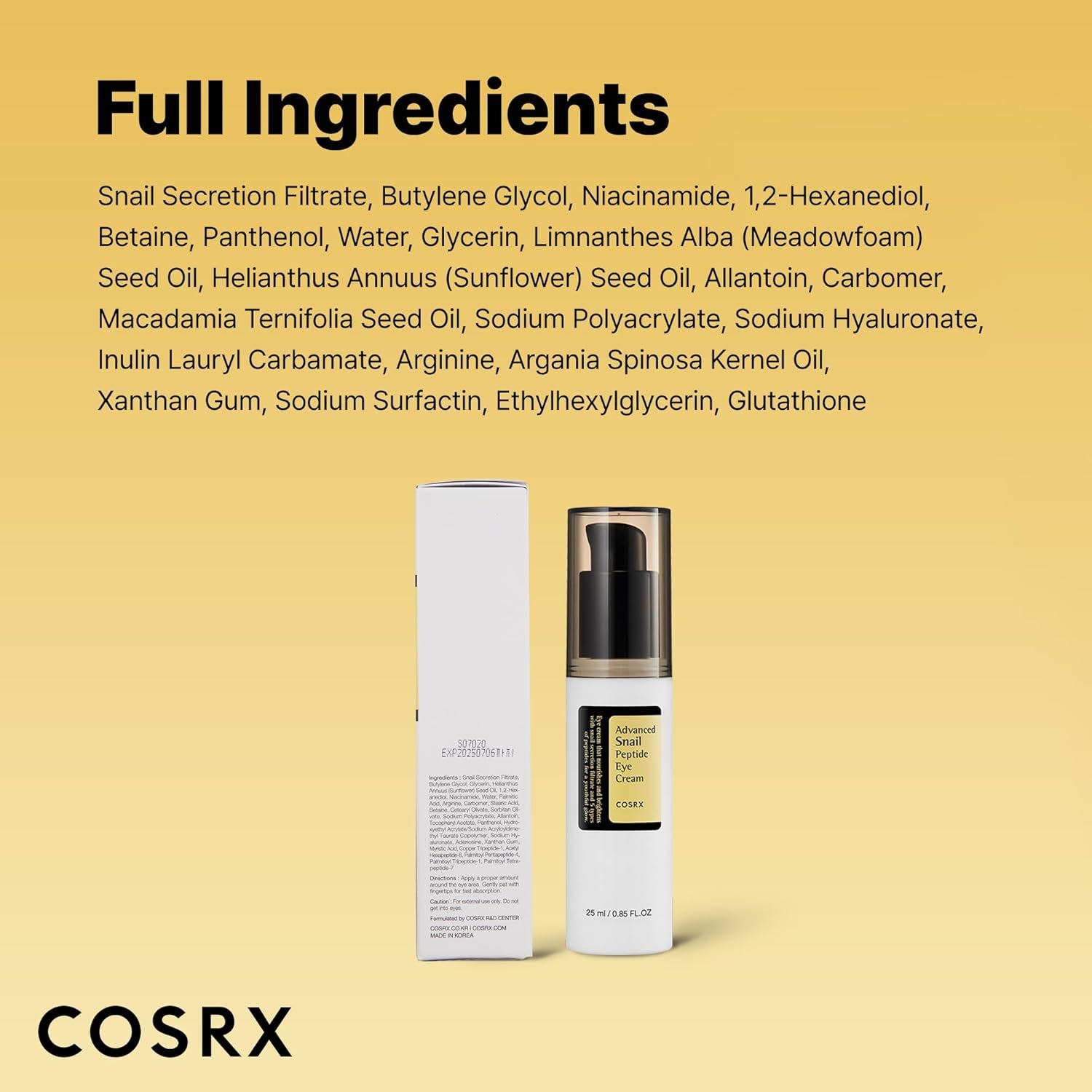Snail Peptide Eye Cream with 73.7% Snail Mucin and Niacinamide, Brightening Korean Night Cream for Fine Lines and Dark Circles, Korean Skin Care