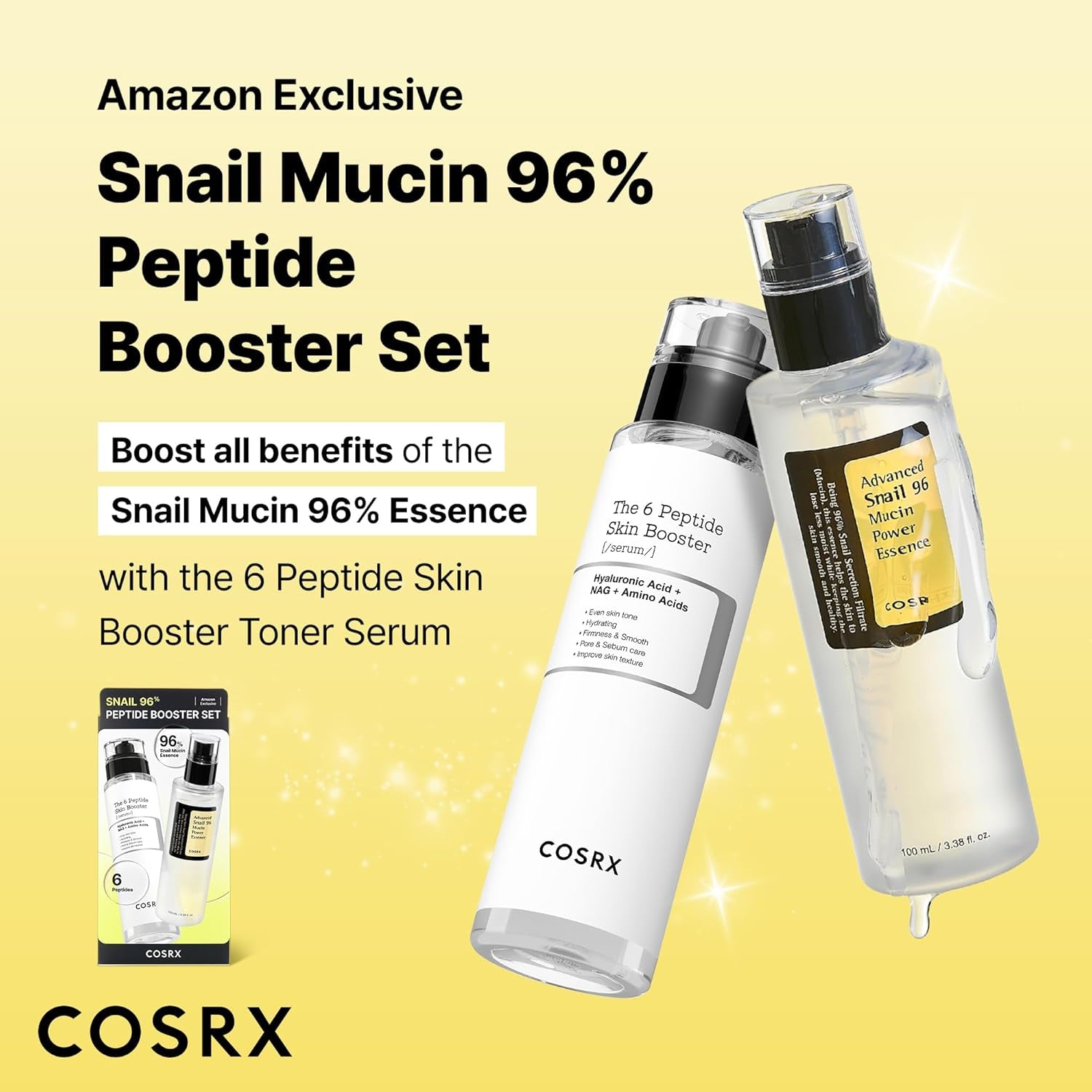 Snail Mucin 96 Peptide Booster Skincare Set, Korean Skincare Gift Set for Glowing Skin, Christmas Gifts & Stocking Stuffers for Women and Teen Girls, Snail Mucin & Peptide Face Serums