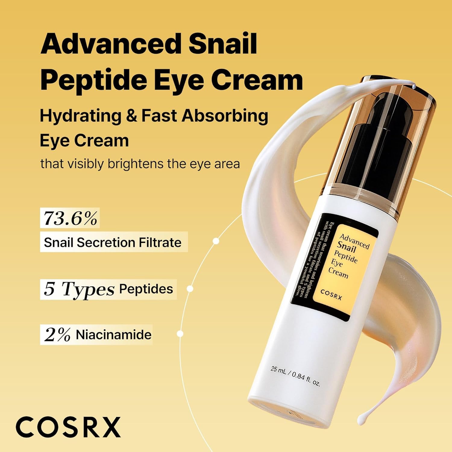 Snail Peptide Eye Cream with 73.7% Snail Mucin and Niacinamide, Brightening Korean Night Cream for Fine Lines and Dark Circles, Korean Skin Care